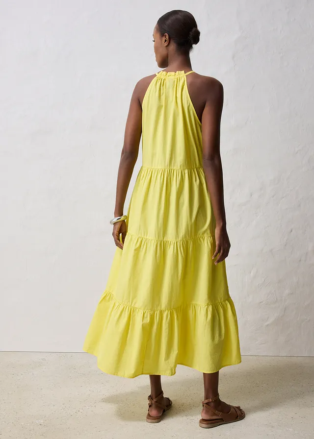 Robe en coton et soie, Couleur: jaune pâle