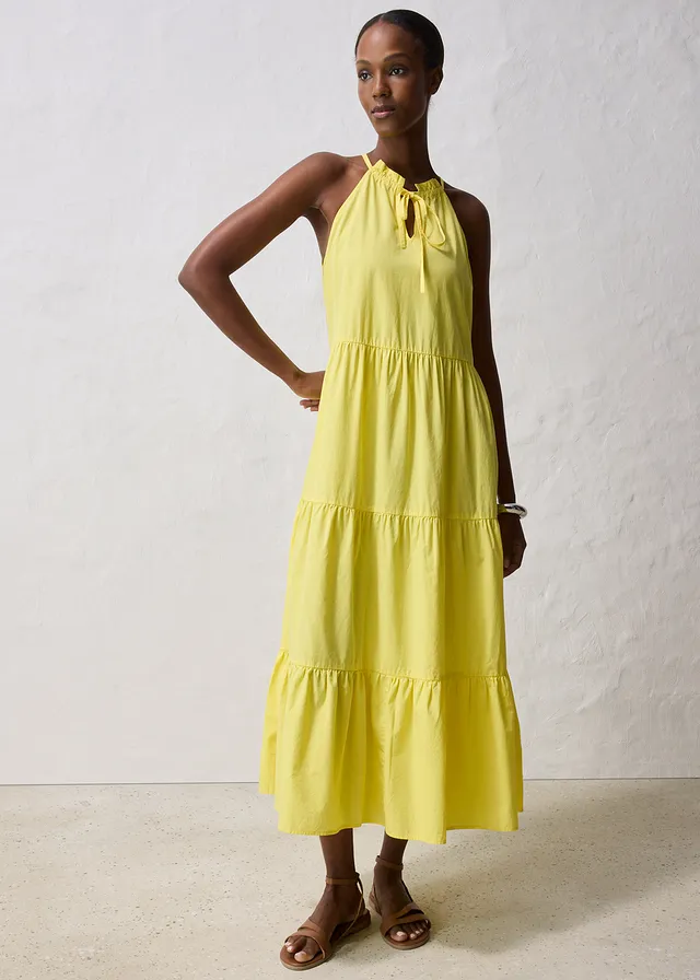Robe en coton et soie, Couleur: jaune pâle