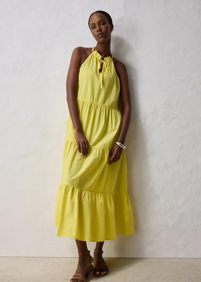 Robe en coton et soie, Couleur: jaune pâle