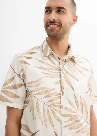 Košile s krátkým rukávem, z čisté organické bavlny • přírodní bílo-béžovošedá s potiskem • bonprix obchod