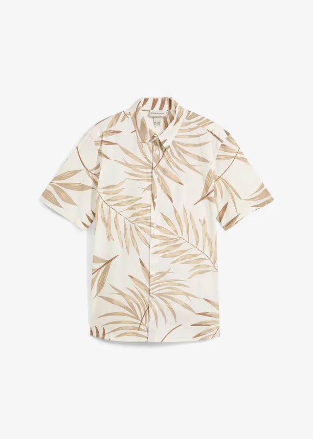 Chemise manches courtes 100% coton • écru-grès imprimé • Boutique bonprix