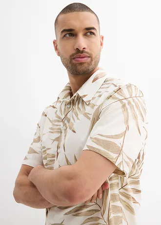 Chemise manches courtes 100% coton • écru-grès imprimé • Boutique bonprix