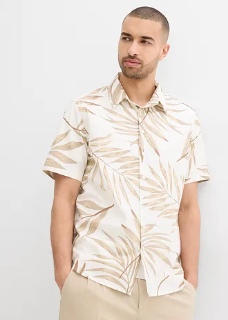 Chemise manches courtes 100% coton • écru-grès imprimé • Boutique bonprix