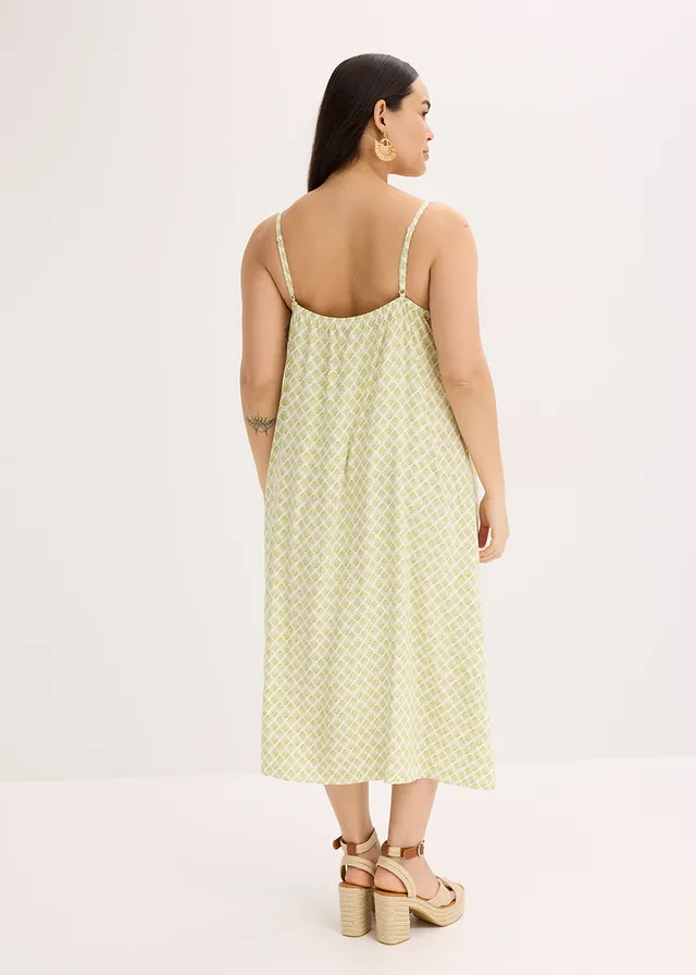 Robe midi à encolure volantée, Couleur: pistache mat imprimé
