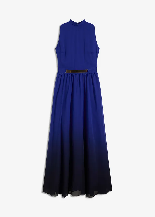 Rochie maxi din șifon cu guler și inserție în talie