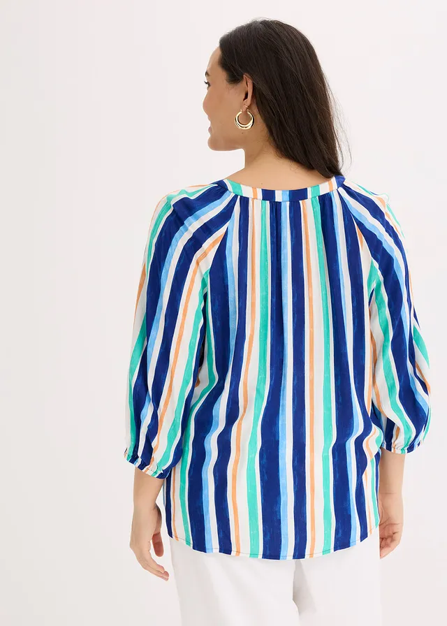 Blouse van gestructureerde viscose, Kleur: arctisch blauw-lichtblauw-wit gestreept