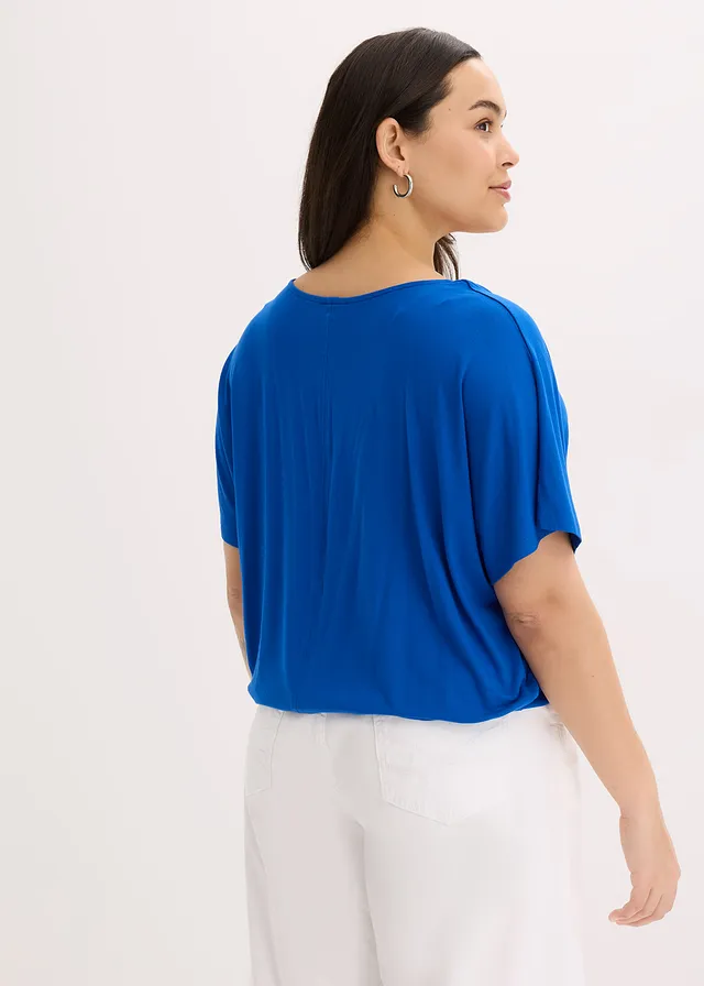 Oversized shirt in een viscosemix, Kleur: arctisch blauw