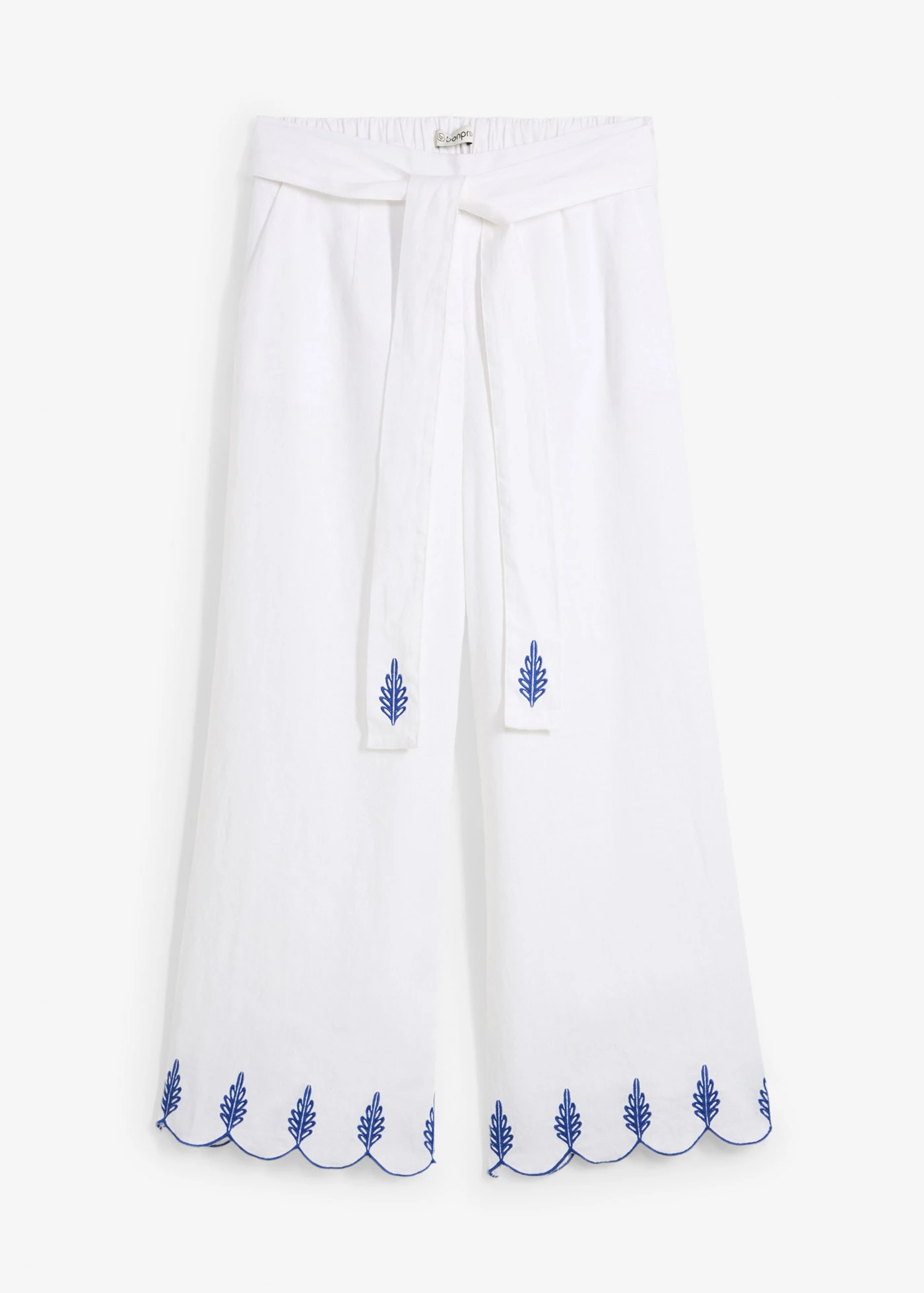 Pantaloni Culotte din in cu cordon (set/2 buc.) • alb • magazin bonprix