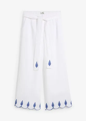 Pantaloni Culotte din in cu cordon (set/2 buc.) • alb • magazin bonprix