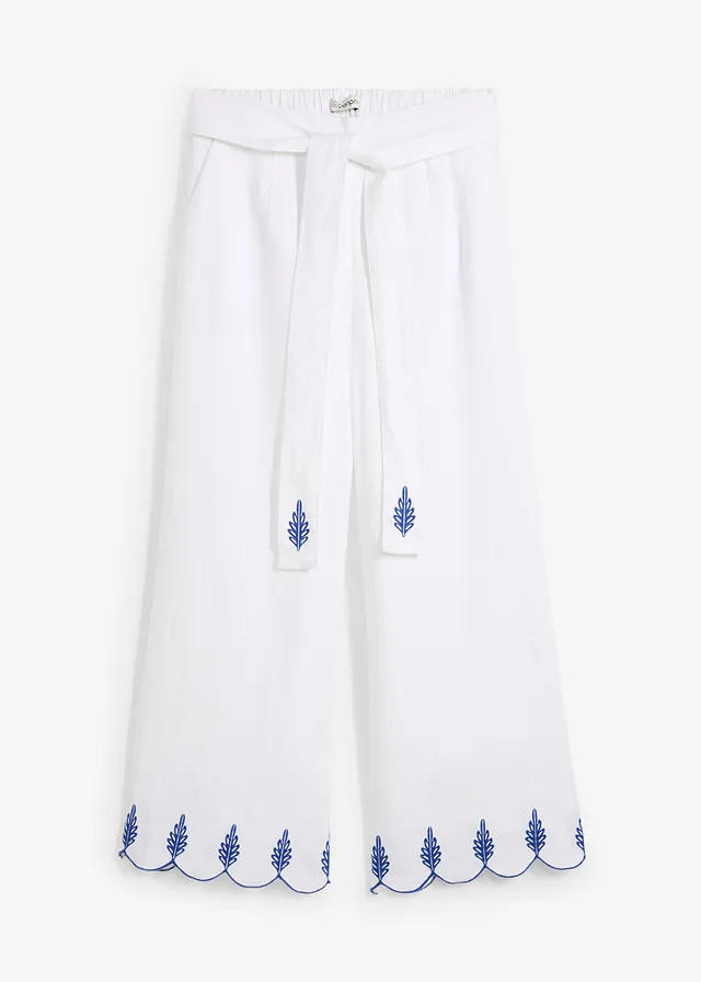 Jupe-culotte en lin avec ceinture (ens. 2 pces), Couleur: blanc