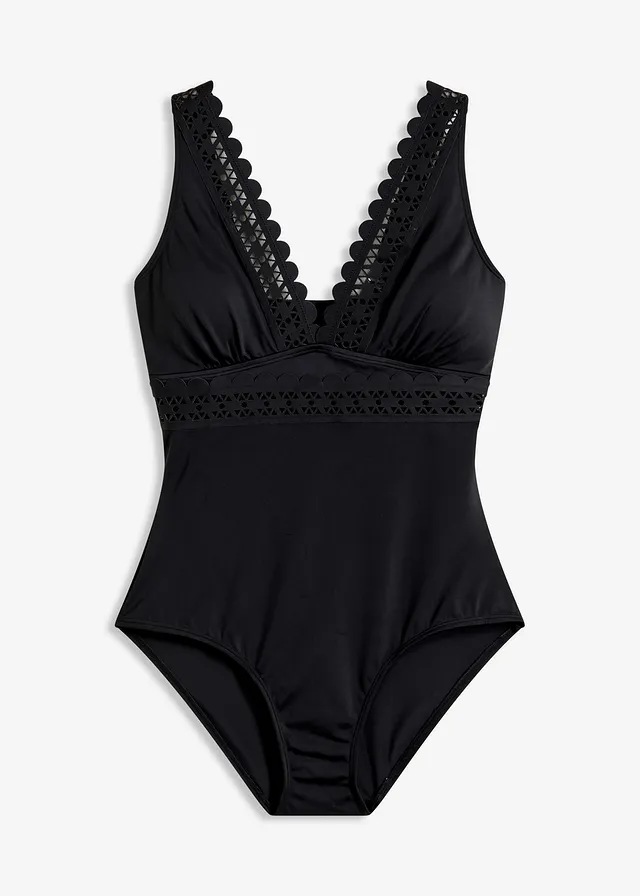 Maillot 1 pièce à empiècements découpés au laser • noir • Boutique bonprix