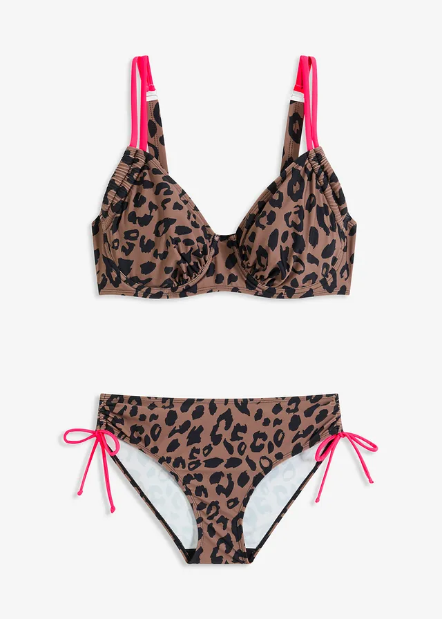 Beugel bikini met strikkoordjes (2-dlg. set), Kleur: beige-zwart luipaardprint
