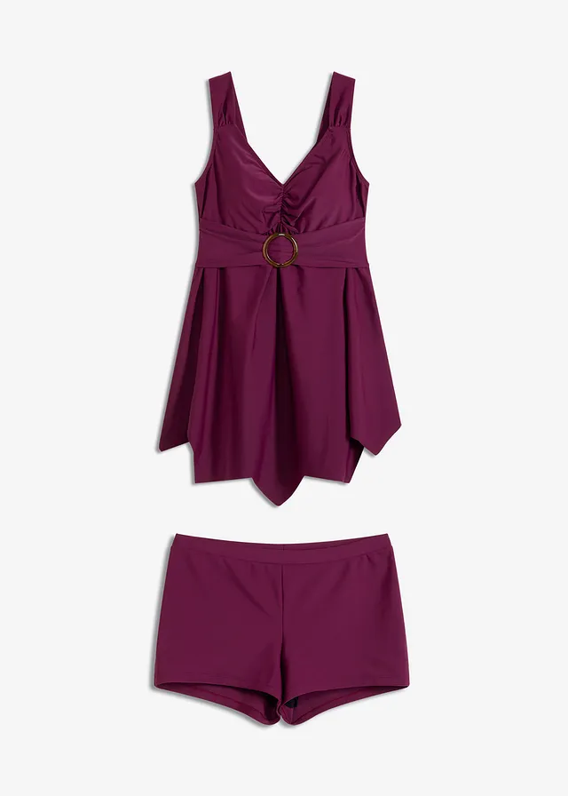 Costum de baie long tankini cu bretele late (set/2 buc.)