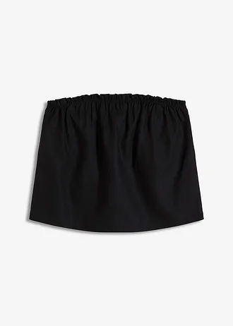 Blousetop met linnen, Kleur: zwart