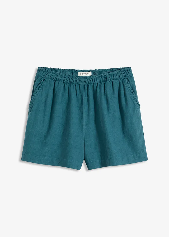 Short en lin mélangé, Couleur: vert poivre