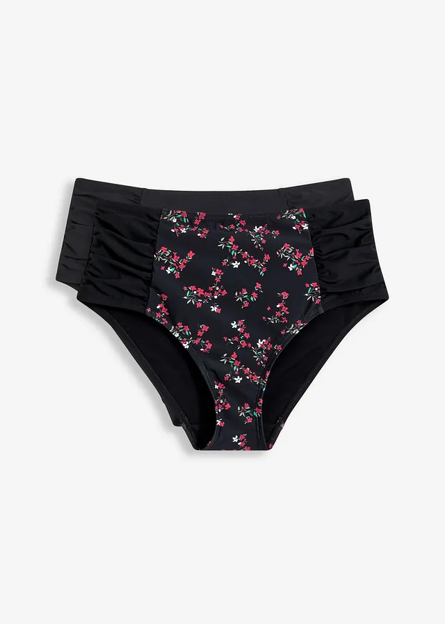 Lot de 2 bas de bikini sculptants en polyamide recyclé, maintien fort, Couleur: noir/noir