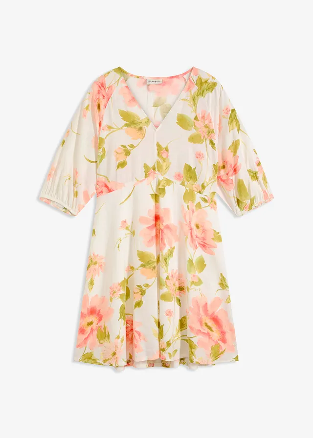 Tuniekjurk van soepele viscose met print • wit-melba-lichtzalm gebloemd • bonprix online shop