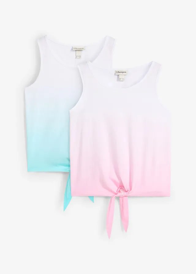 Top van biologisch katoen (set van 2), Kleur: roze+aqua