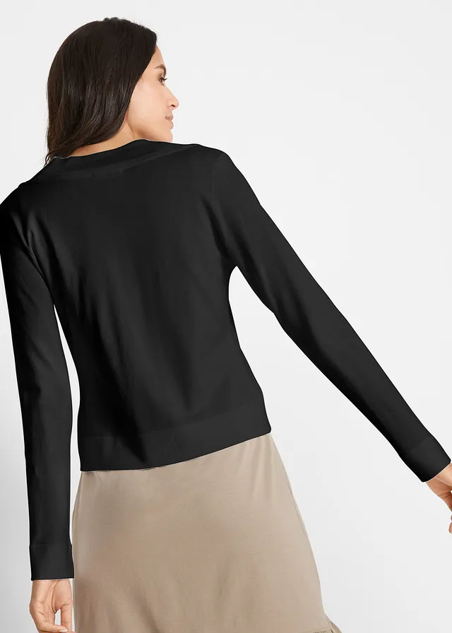 Gilet court en maille de viscose mélangée, Couleur: noir