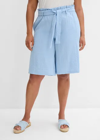 Bermudy bez zapínání, ze splývavé směsi s viskózou, barva: světle modrá