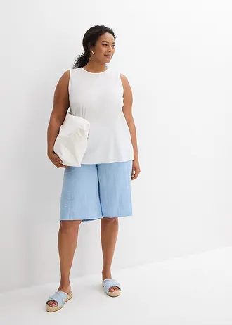 Bermudy bez zapínání, ze splývavé směsi s viskózou, barva: světle modrá