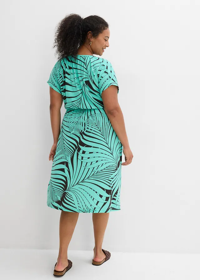 Robe en jersey fluide, Couleur: marron foncé-menthe glaciale imprimé