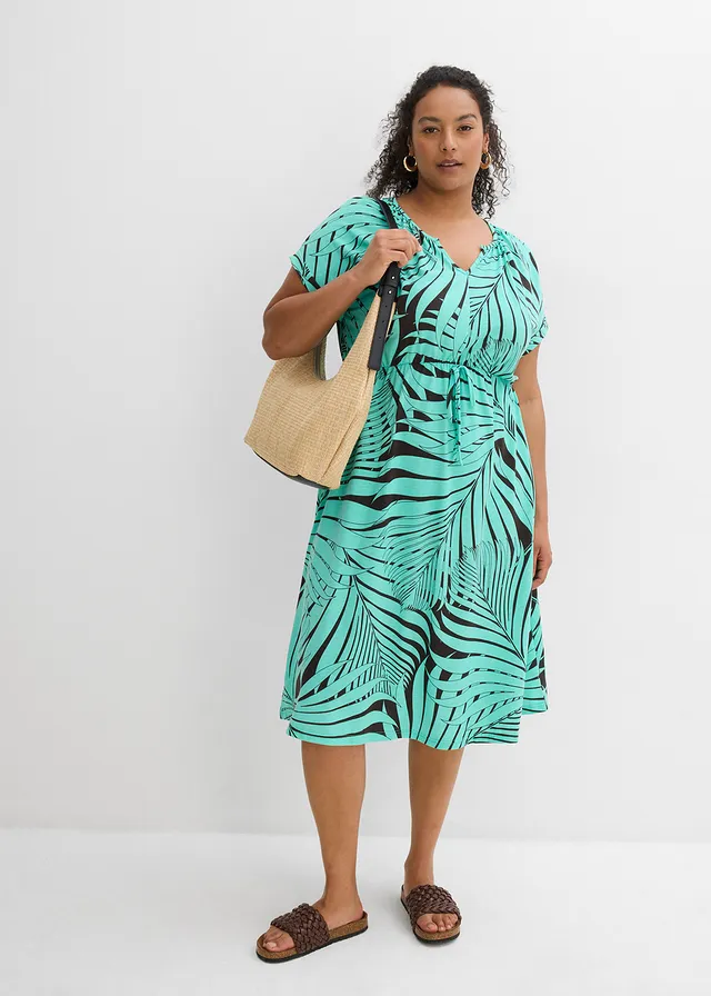 Robe en jersey fluide, Couleur: marron foncé-menthe glaciale imprimé