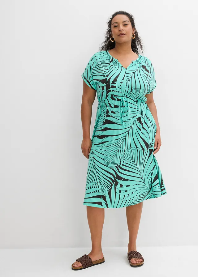 Robe en jersey fluide, Couleur: marron foncé-menthe glaciale imprimé