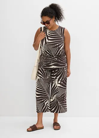 Top s postranními rozparky, barva: přírodno-tmavě hnědá s potiskem