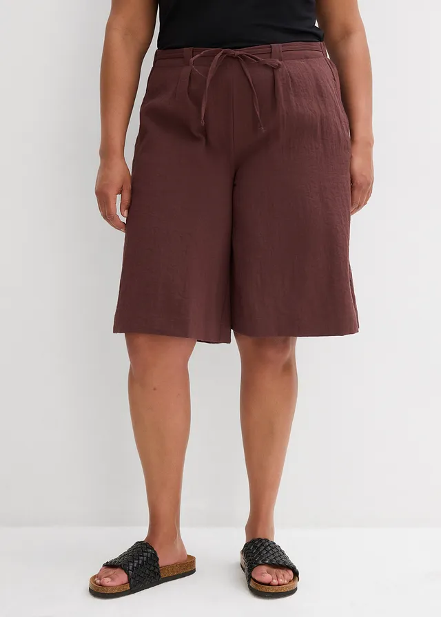 Bermuda fluide en viscose mélangée, Couleur: marron