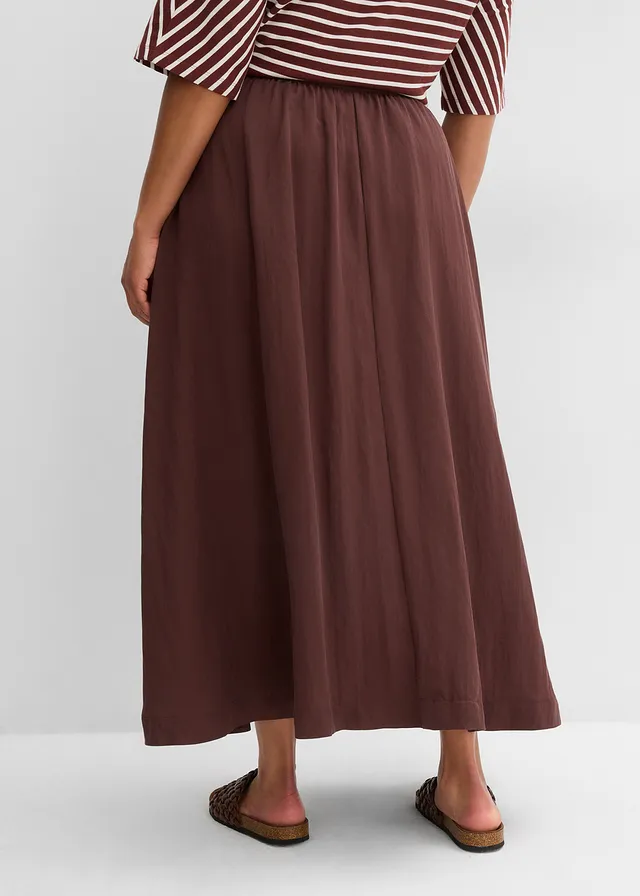 Maxi rok van soepele Lyocell-mix, Kleur: terrabruin