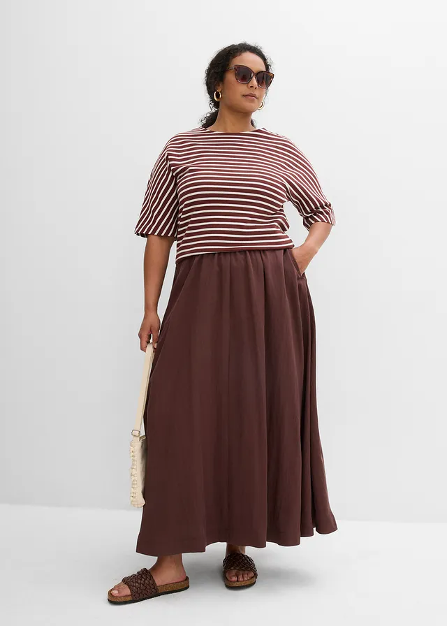 Maxi rok van soepele Lyocell-mix, Kleur: terrabruin