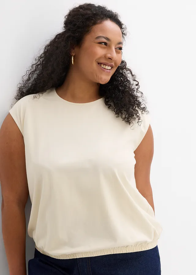 Shirt met elastische boordjes, Kleur: ecru