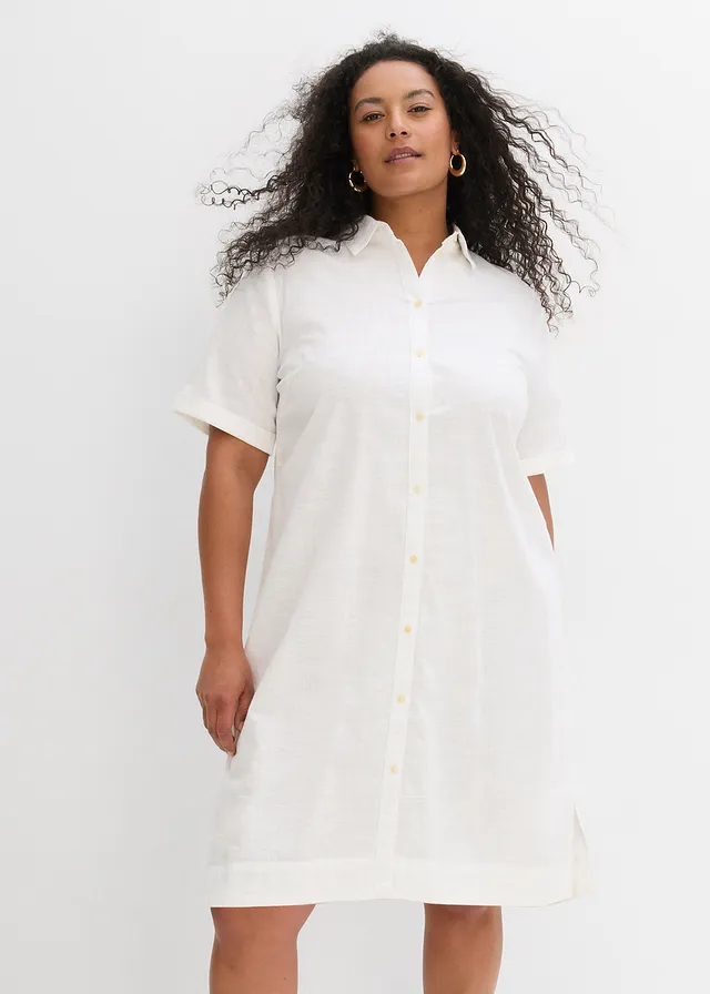 Robe-chemise 100% coton, Couleur: écru