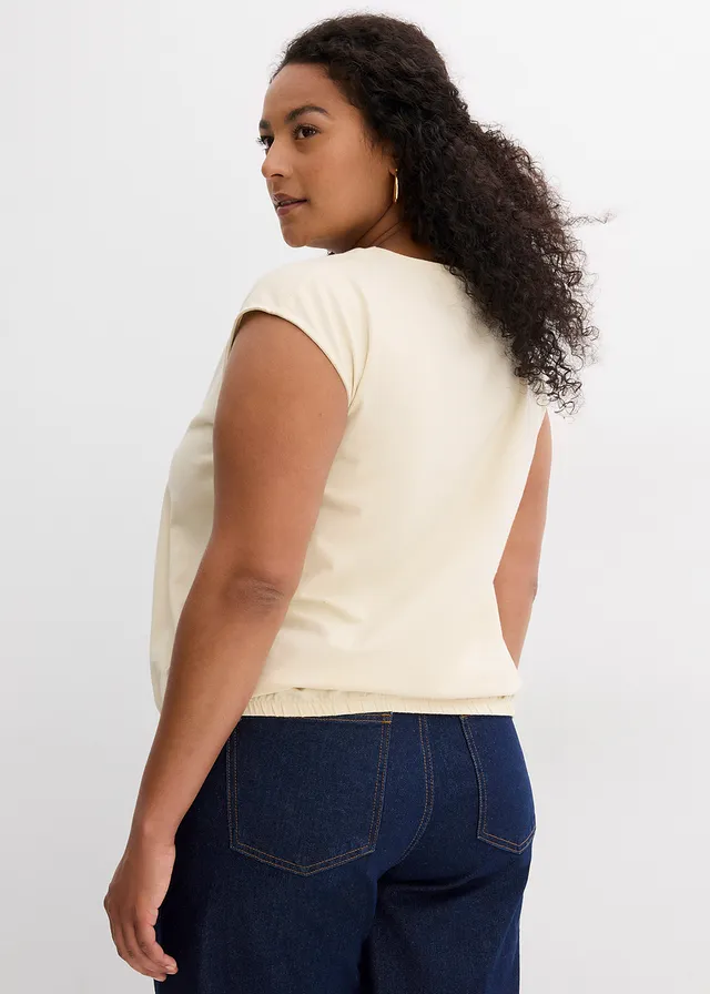 Shirt met elastische boordjes, Kleur: ecru