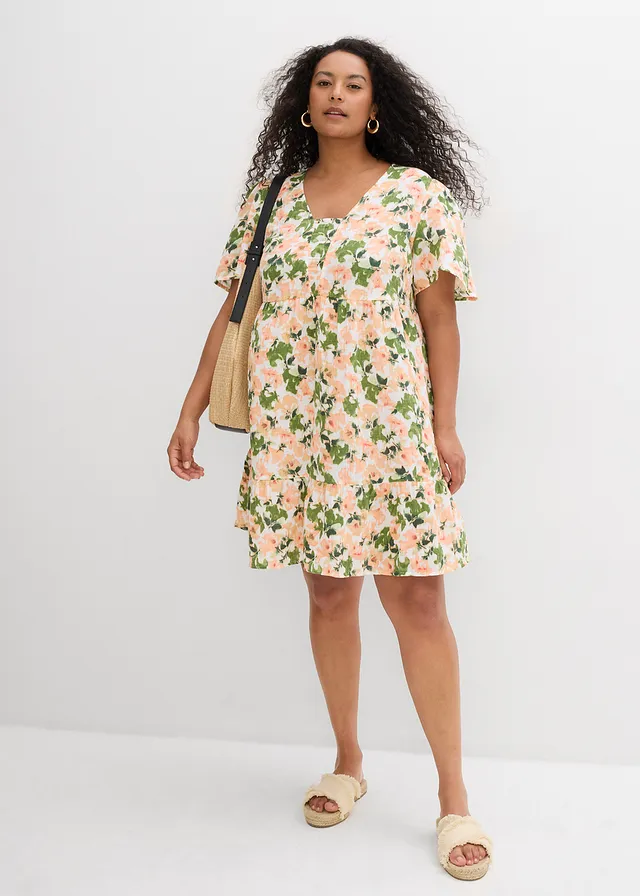 Robe en gaze de coton, Couleur: blanc/vert clair/melba/saumon clair/pistache mat/vert mousse floral