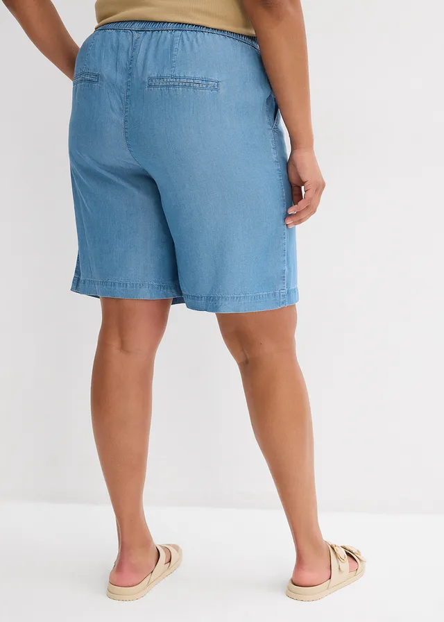 Short en Lyocell à taille élastiquée, Couleur: denim bleu clair