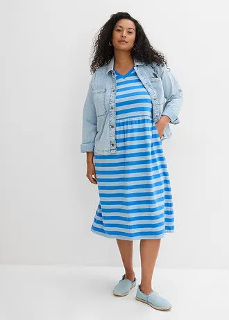 Robe en jersey coton, Couleur: bleu glacier/bleu givré rayé