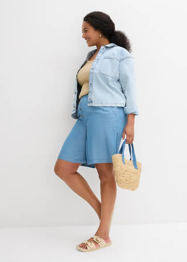 Short en Lyocell à taille élastiquée, Couleur: denim bleu clair