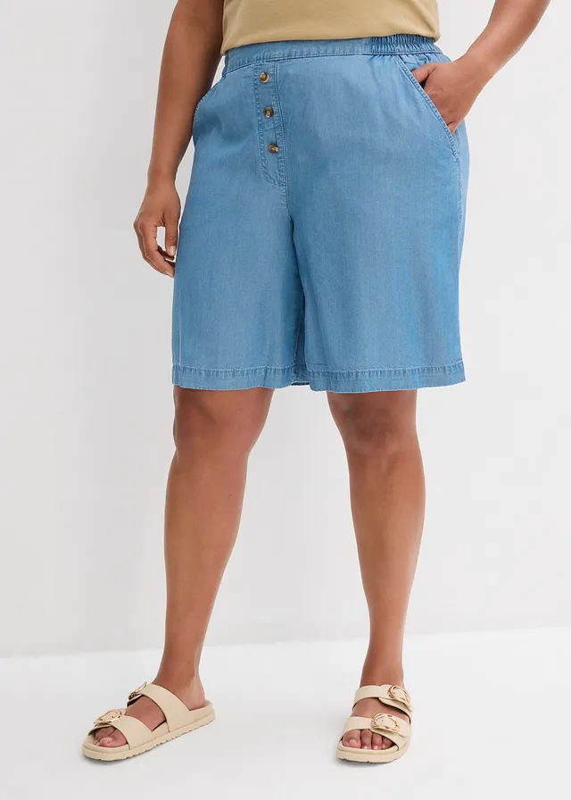Short en Lyocell à taille élastiquée, Couleur: denim bleu clair