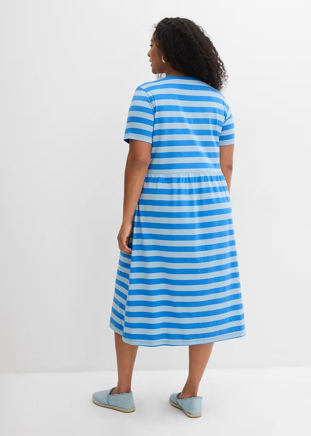 Robe en jersey coton, Couleur: bleu glacier/bleu givré rayé