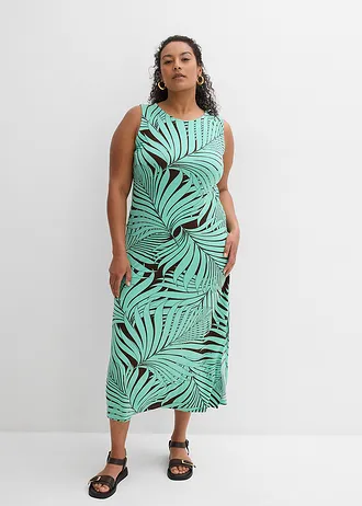Robe en jersey fluide, Couleur: marron foncé-menthe glaciale imprimé