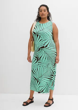 Robe en jersey fluide, Couleur: marron foncé-menthe glaciale imprimé