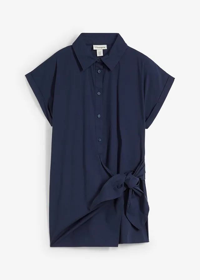 Halenka s krátkým rukávem a ozdobnou vázačkou • tmavě modrá • bonprix obchod