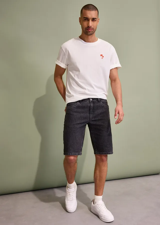 Stretch jeans bermuda, relaxed fit, Kleur: zwart denim
