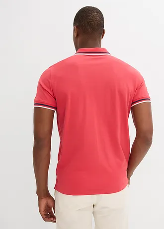 Lot de 2 polos en maille piquée 100% coton, Couleur: bleu fumé + rouge corail