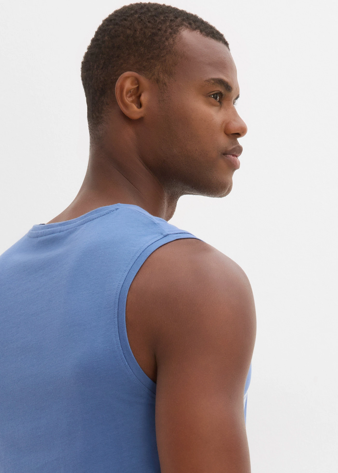 Muscle shirt van puur katoen (set van 2) • zwart+jeansblauw met print • bonprix online shop