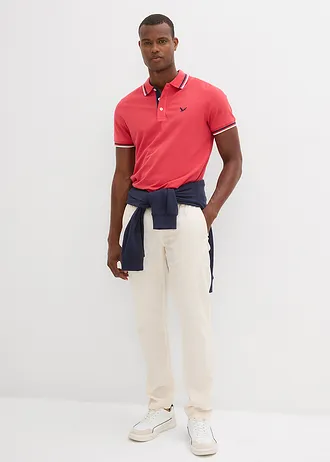 Lot de 2 polos en maille piquée 100% coton • bleu fumé + rouge corail • Boutique bonprix