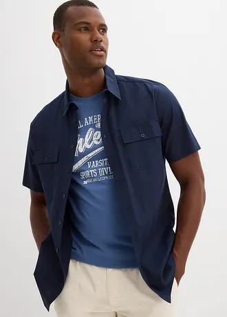 Muscle shirt van puur katoen (set van 2) • zwart+jeansblauw met print • bonprix online shop