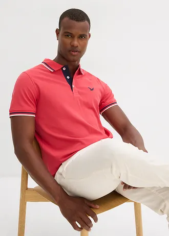Tricou polo pique din bumbac 100% (set/2 buc.) • albastru fumuriu + roșu-coral • magazin bonprix